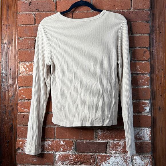 Anthropologie Sundry Ribbed Long Sleeve Tee in Coconut Sz 4 XL - Picture 9 of 9